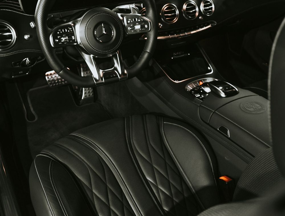 Detailed leather car interior and dashboard